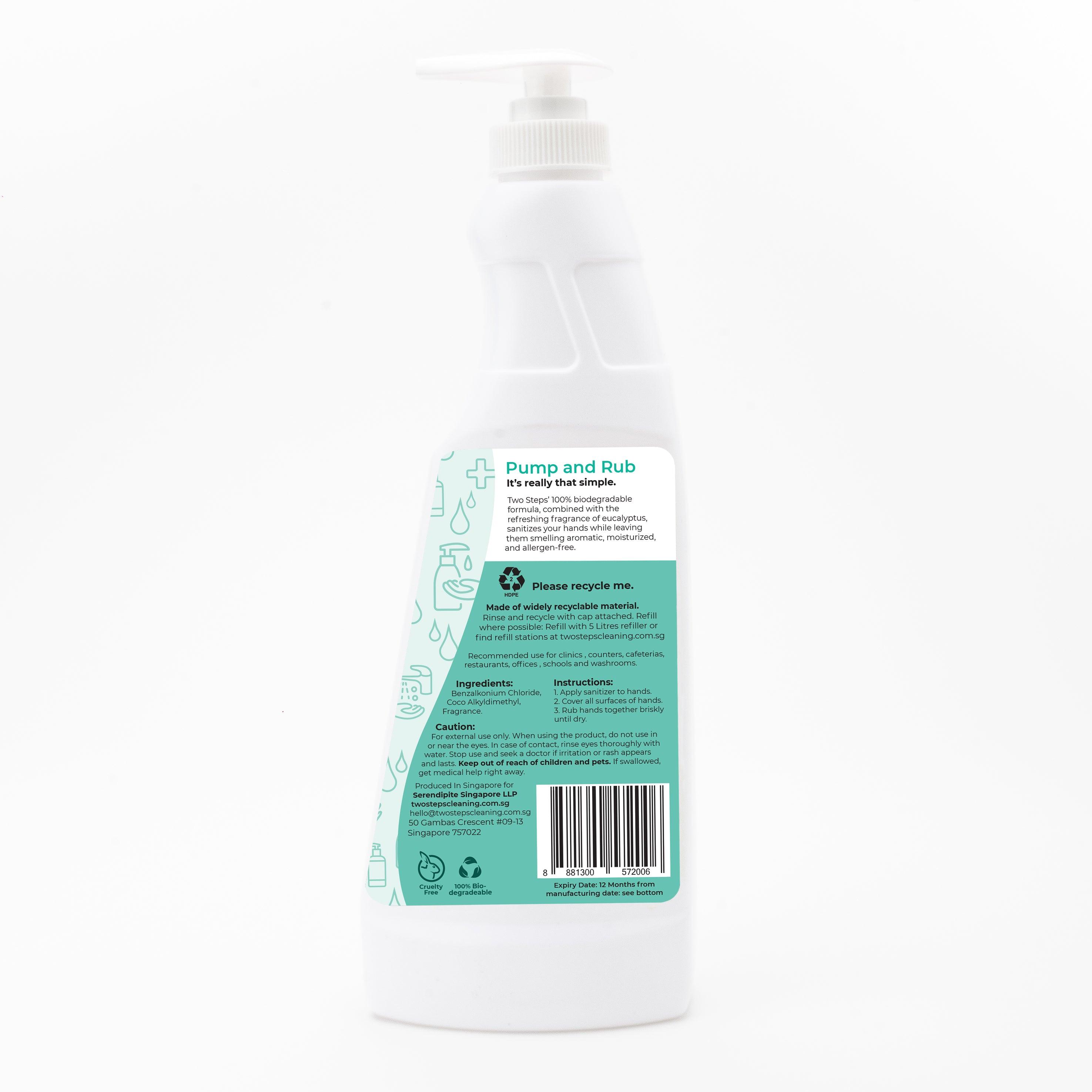 Hand Sanitizer Alcohol Free 500ml - Eucalyptus - Twostepscleaning
