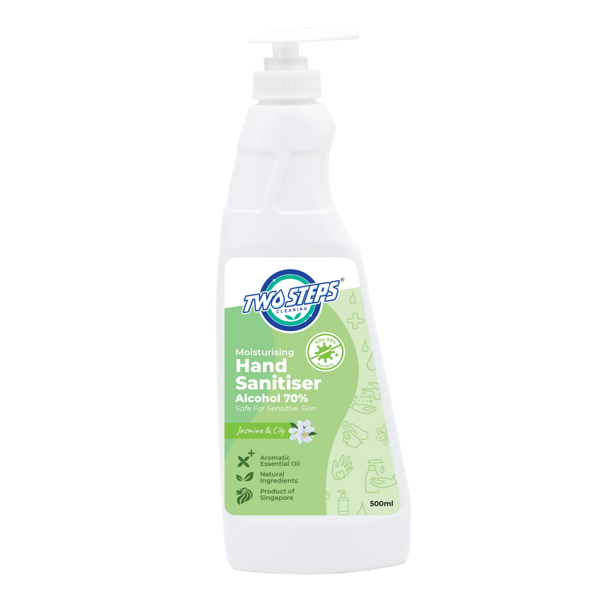 Hand Sanitizer Alcohol 70% 500ml - Jasmine & Lily - Twostepscleaning